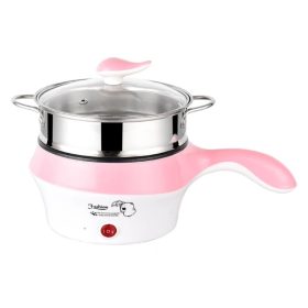 3 Pin Plug Electric Non-Stick Ceramic Frying Pan Rice Portable Mini Rice Cooker Pot - Pink - Image 1