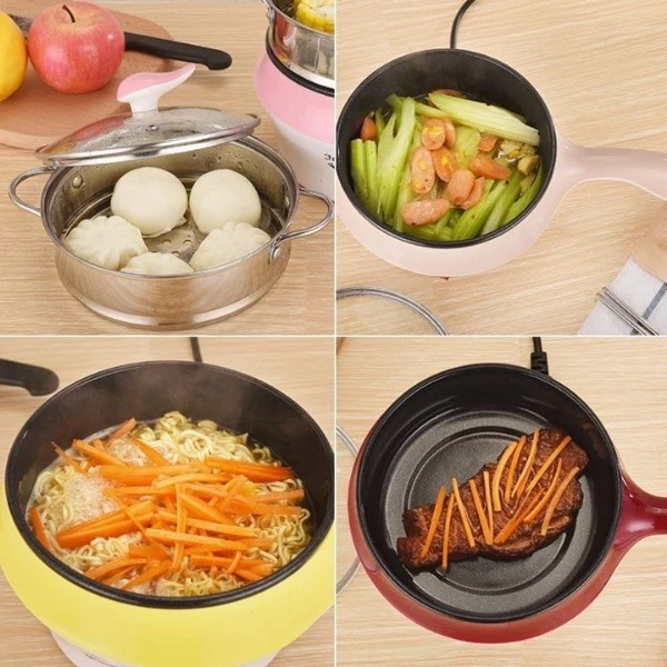 3 Pin Plug Electric Non-Stick Ceramic Frying Pan Rice Portable Mini Rice Cooker Pot - Pink