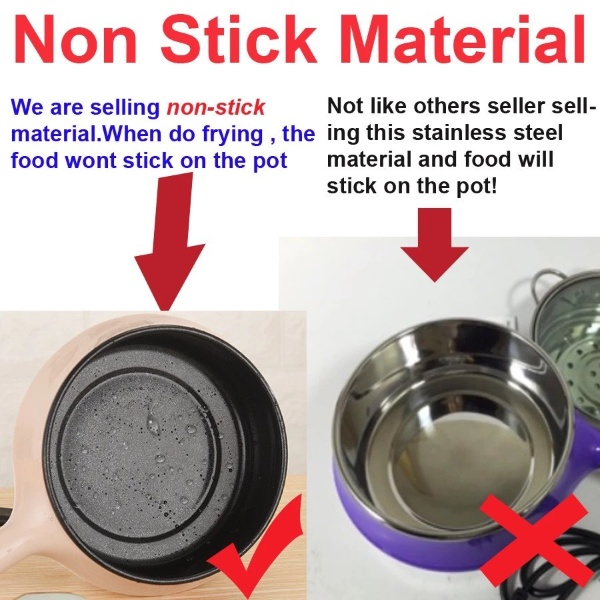 3 Pin Plug Electric Non-Stick Ceramic Frying Pan Rice Portable Mini Rice Cooker Pot - Pink