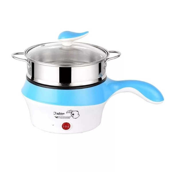 3 Pin Plug Electric Non-Stick Ceramic Frying Pan Rice Portable Mini Rice Cooker Pot - Blue