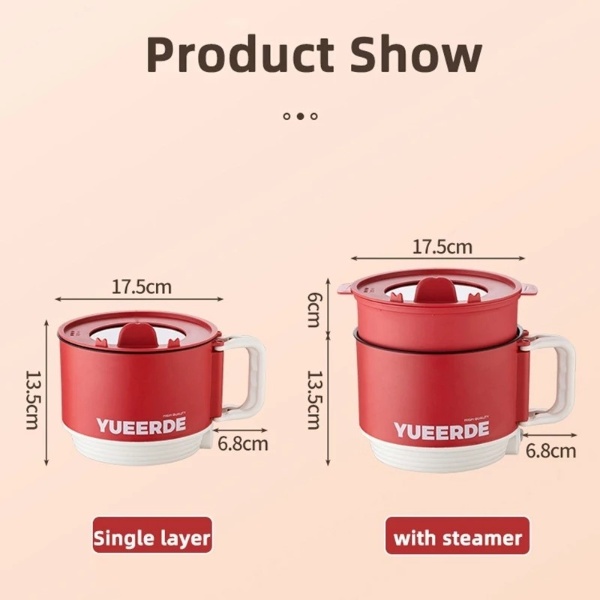 Original Electric Cooker with Malaysia 3 pin Cable Student Dormitory Noodle Heating Small Power Wok Electric - White