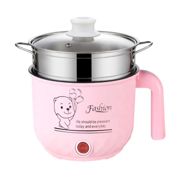 1.8L Non-Stick Electric Pot / Mini Rice Cooker with Steamer Frying Pan Electric Cooker Cooking - Pink