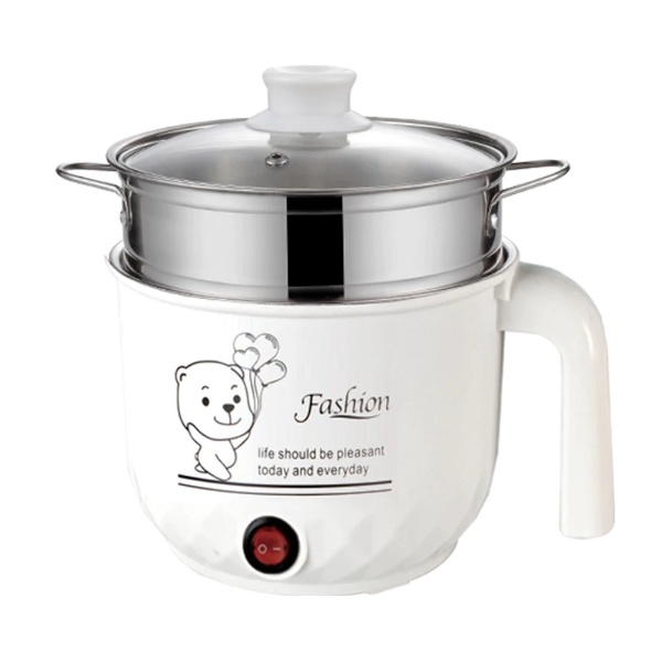 1.8L Non-Stick Electric Pot / Mini Rice Cooker with Steamer Frying Pan Electric Cooker Cooking - White