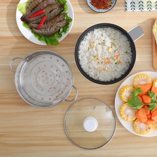 1.8L Non-Stick Electric Pot / Mini Rice Cooker with Steamer Frying Pan Electric Cooker Cooking - Purple