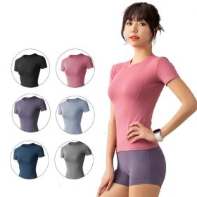 Slim Yoga Clothes Sports Fitness Tight Running Sweat-absorbent Quick-drying Short Sleeves - Black - Image 2