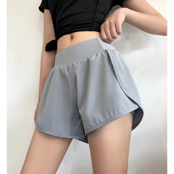 Women Running Shorts Elastic Waist Pocket Yoga Short Woman Sports Short Pink Gym Fitness Shorts Sportswear Ruby-SPPA3027 - Grey