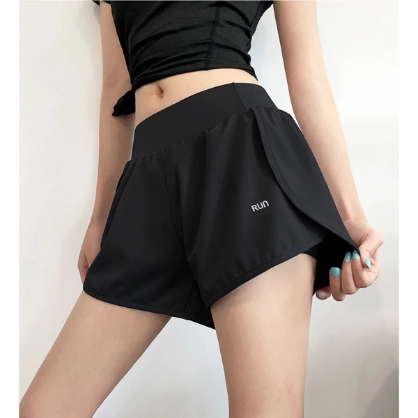 Women Running Shorts Elastic Waist Pocket Yoga Short Woman Sports Short Pink Gym Fitness Shorts Sportswear Ruby-SPPA3027 - Black