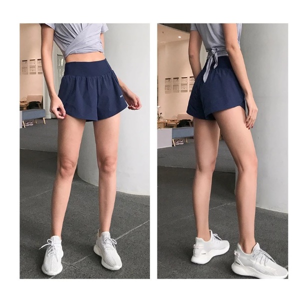 Women Running Shorts Elastic Waist Pocket Yoga Short Woman Sports Short Pink Gym Fitness Shorts Sportswear Ruby-SPPA3027 - Black