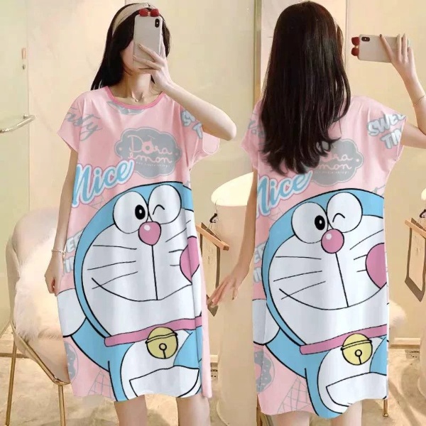 Women Pyjamas Free Size Sleepwear Cartoon Ice Silk Material Cool Material - Doreamon