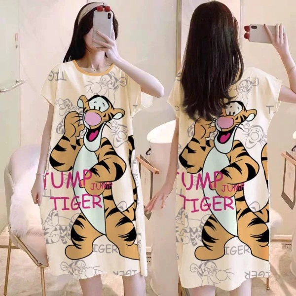 Women Pyjamas Free Size Sleepwear Cartoon Ice Silk Material Cool Material - Tigger