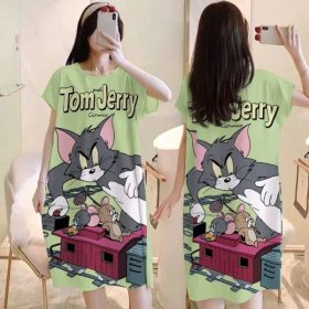 Women Pyjamas Free Size Sleepwear Cartoon Ice Silk Material Cool Material - Tom & Jerry - Image 1