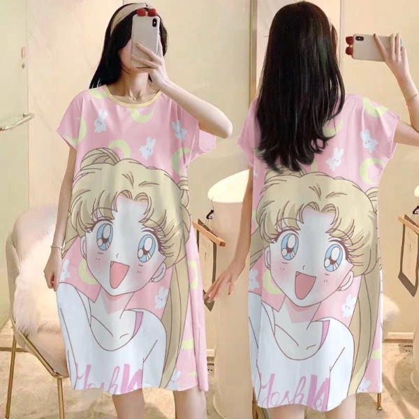 Women Pyjamas Free Size Sleepwear Cartoon Ice Silk Material Cool Material - Sailormoon