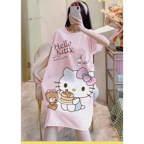 Women Pyjamas Free Size Sleepwear Cartoon Ice Silk Material Cool Material - Hello Kitty