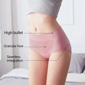 Seamless 3D honeycomb panties high waist slimming shaping underwear 108 - Pink - Image 7