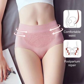 Seamless 3D honeycomb panties high waist slimming shaping underwear 108 - Pink - Image 3