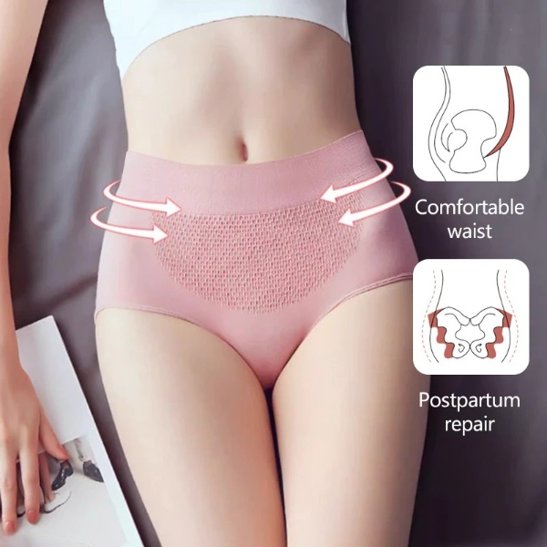 Seamless 3D honeycomb panties high waist slimming shaping underwear 108 - Pink