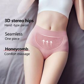 Seamless 3D honeycomb panties high waist slimming shaping underwear 108 - Pink - Image 4