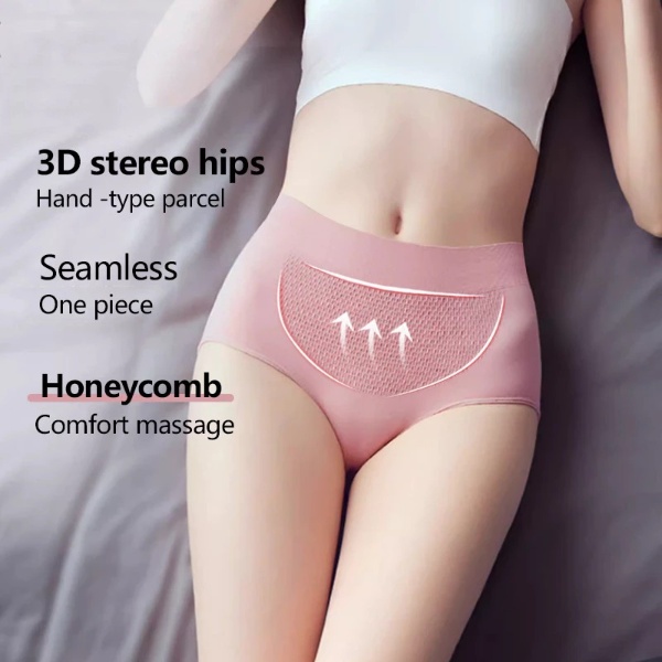 Seamless 3D honeycomb panties high waist slimming shaping underwear 108 - Pink