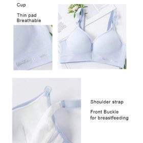 One Piece Nursing Bra Breastfeeding Pregnant Women Maternity Wirefree Push up - Blue - Image 4