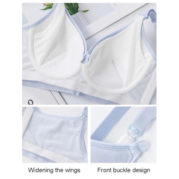 One Piece Nursing Bra Breastfeeding Pregnant Women Maternity Wirefree Push up - Blue