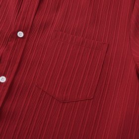 2024 Men's Quality Special Texture Aesthetic Simple Casual Loose Collar Shorts Sleeve Shirt with Pocket - Red - Image 4