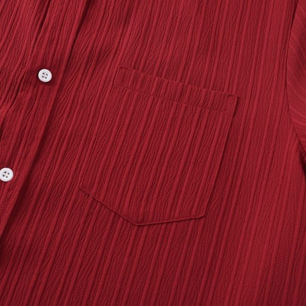 2024 Men's Quality Special Texture Aesthetic Simple Casual Loose Collar Shorts Sleeve Shirt with Pocket - Red