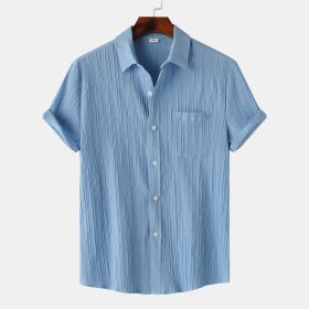 2024 Men's Quality Special Texture Aesthetic Simple Casual Loose Collar Shorts Sleeve Shirt with Pocket - Light Blue