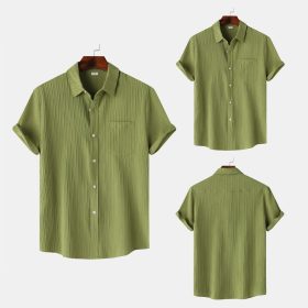 2024 Men's Quality Special Texture Aesthetic Simple Casual Loose Collar Shorts Sleeve Shirt with Pocket - Army Green - Image 2