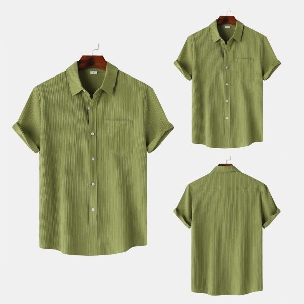 2024 Men's Quality Special Texture Aesthetic Simple Casual Loose Collar Shorts Sleeve Shirt with Pocket - Army Green