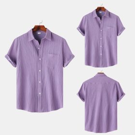2024 Men's Quality Special Texture Aesthetic Simple Casual Loose Collar Shorts Sleeve Shirt with Pocket - Purple - Image 2
