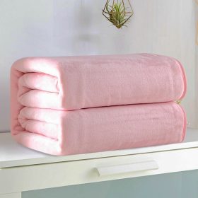 Plain Super Soft Perfect Warm Solid Color Microfiber Plush Fleece High Quality Blanket - Light Pink - Image 1