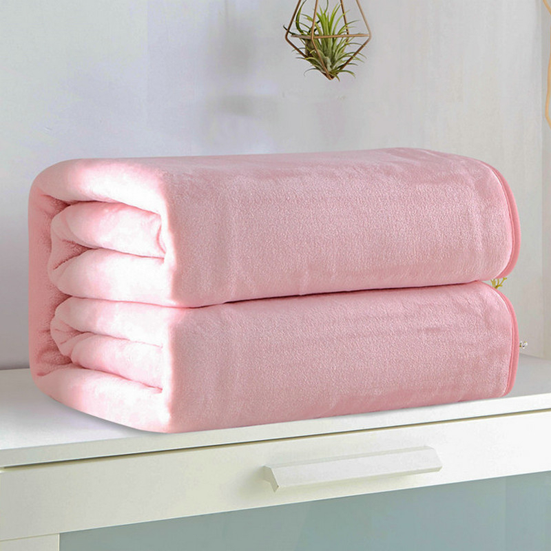 Plain Super Soft Perfect Warm Solid Color Microfiber Plush Fleece High Quality Blanket - Light Pink - Image 1