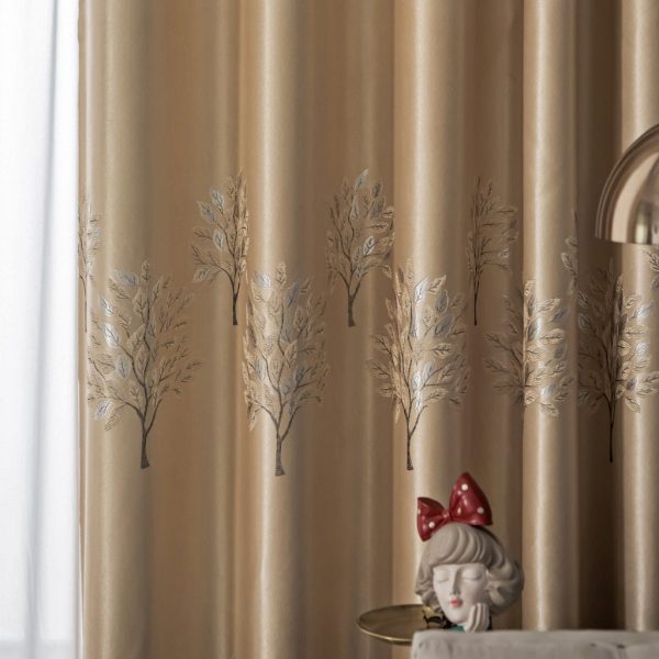 Blackout Shading Jacquard Curtains Sliding Door Curtain for Bedroom Living Room - Money Tree Gold