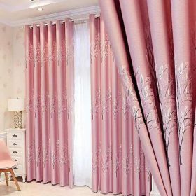 Blackout Shading Jacquard Curtains Sliding Door Curtain for Bedroom Living Room - Money Tree Pink