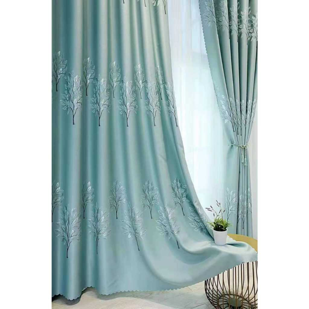 Blackout Shading Jacquard Curtains Sliding Door Curtain for Bedroom Living Room - Money Tree Tiffany - Image 1