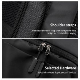 Large Capacity Backpack Waterproof Laptop Backpack Trendy Nylon USB Charging Travel Bag Casual - Black - Image 8