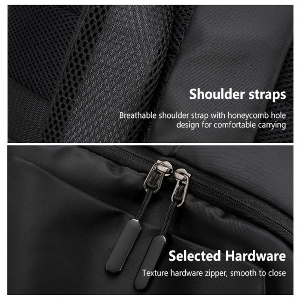 Large Capacity Backpack Waterproof Laptop Backpack Trendy Nylon USB Charging Travel Bag Casual - Black