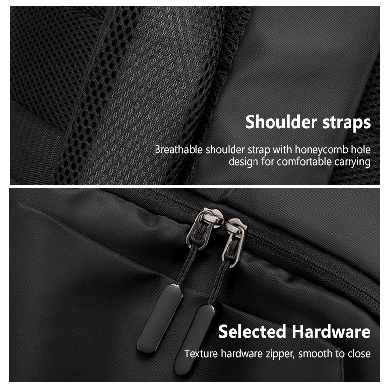 Large Capacity Backpack Waterproof Laptop Backpack Trendy Nylon USB Charging Travel Bag Casual - Black - Image 8