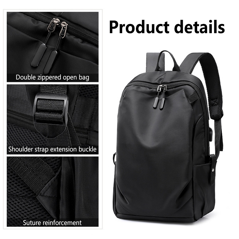 Large Capacity Backpack Waterproof Laptop Backpack Trendy Nylon USB Charging Travel Bag Casual - Black - Image 3
