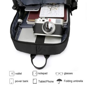 Large Capacity Backpack Waterproof Laptop Backpack Trendy Nylon USB Charging Travel Bag Casual - Black - Image 4