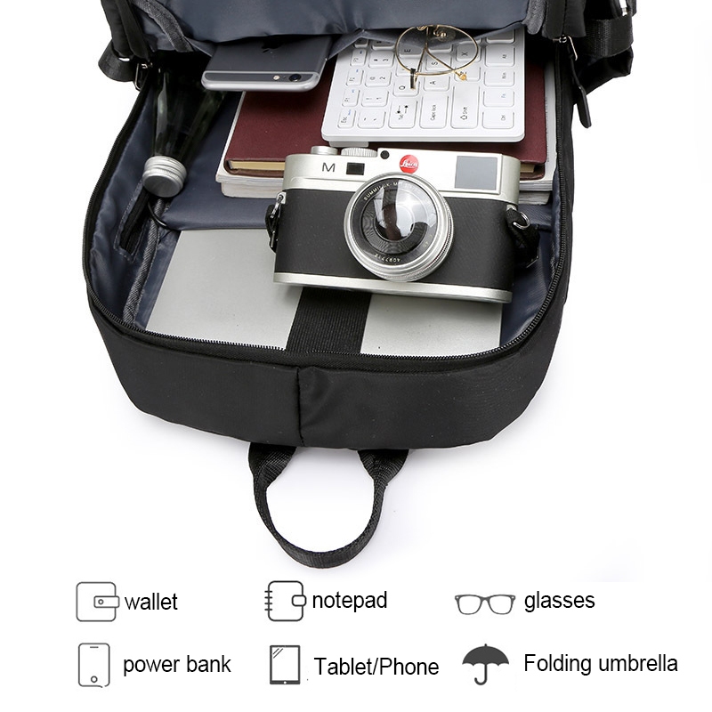 Large Capacity Backpack Waterproof Laptop Backpack Trendy Nylon USB Charging Travel Bag Casual - Black - Image 4