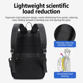 Large Capacity Backpack Waterproof Laptop Backpack Trendy Nylon USB Charging Travel Bag Casual - Black - Image 6