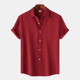 2024 Men's Quality Special Texture Aesthetic Simple Casual Loose Collar Shorts Sleeve Shirt with Pocket - Red - Image 1