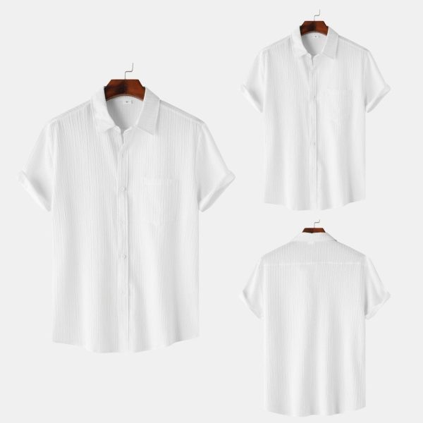 2024 Men's Quality Special Texture Aesthetic Simple Casual Loose Collar Shorts Sleeve Shirt with Pocket - White