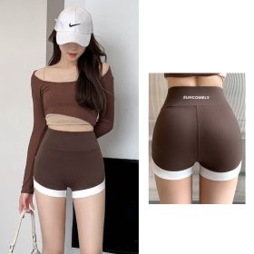 SUPERFLOWER Comfortable High Waist Sharkskin Hot Shorts for Women Perfect for Yoga Running Outdoors - Coffee - Image 1