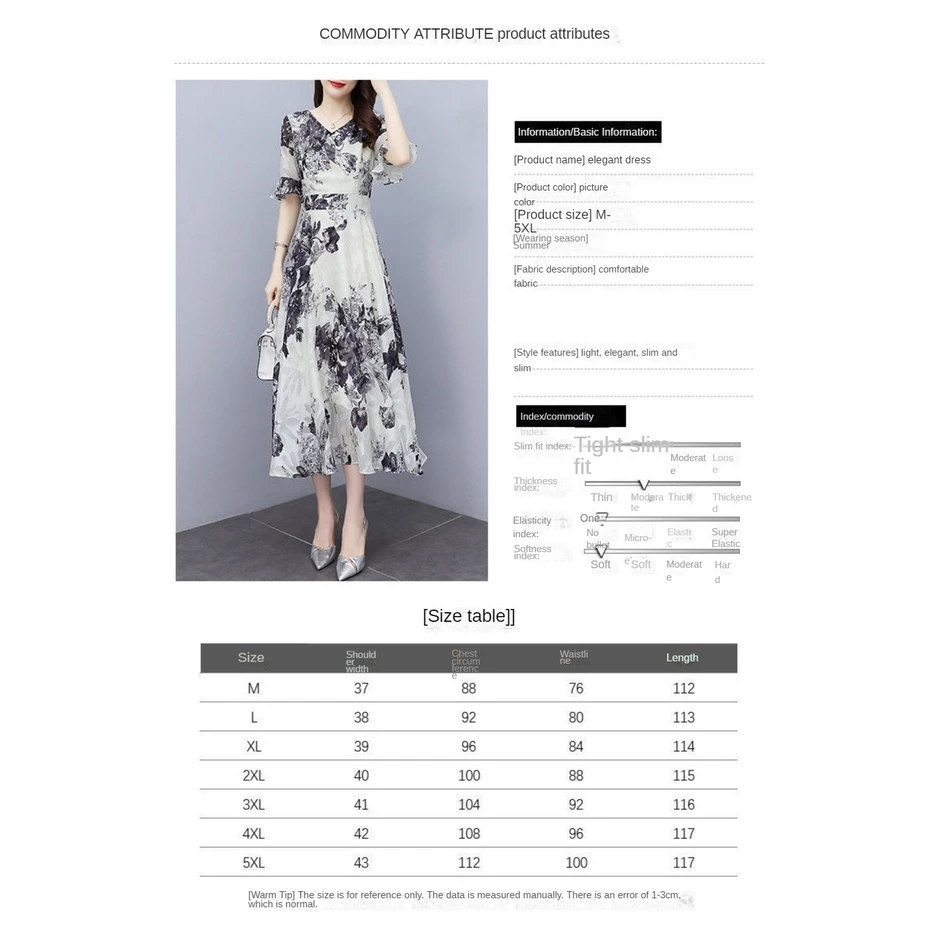 Women Fashion V-neck Midi Skirt Fashion Short Sleeves Pullover Dress Elegant Floral Printing A-line Skirt - White - Image 7