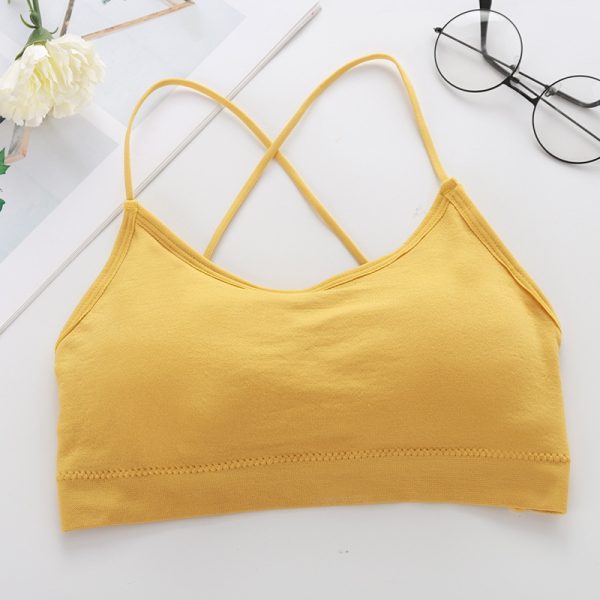 Sports Bra Fitness / Shapewear / Running / Yoga Lingerie,Cross Back Bra,Seamless Bra With Comfortable Cup,Thin Strap - Yellow