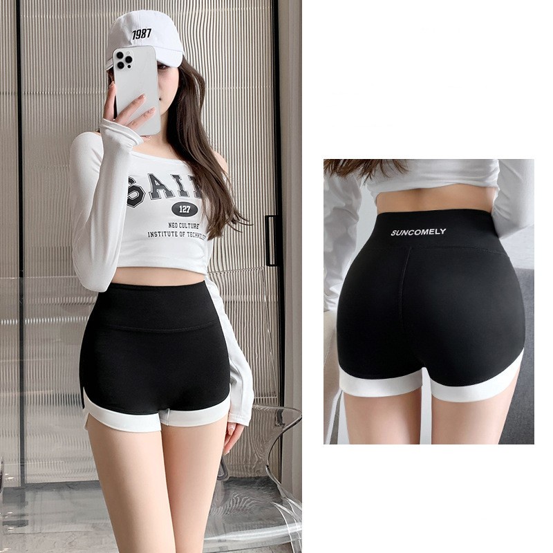 SUPERFLOWER Comfortable High Waist Sharkskin Hot Shorts for Women Perfect for Yoga Running Outdoors - Black - Image 1