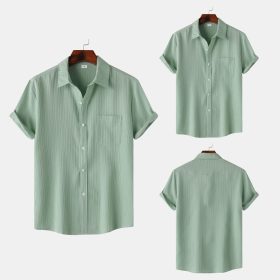 2024 Men's Quality Special Texture Aesthetic Simple Casual Loose Collar Shorts Sleeve Shirt with Pocket - Light Green - Image 2
