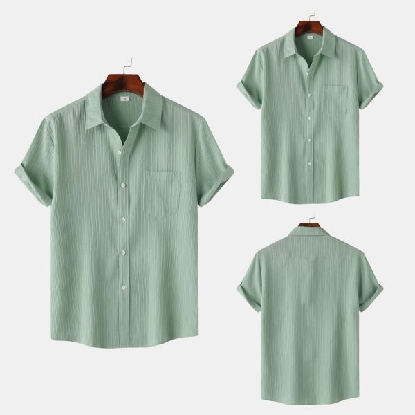 2024 Men's Quality Special Texture Aesthetic Simple Casual Loose Collar Shorts Sleeve Shirt with Pocket - Light Green